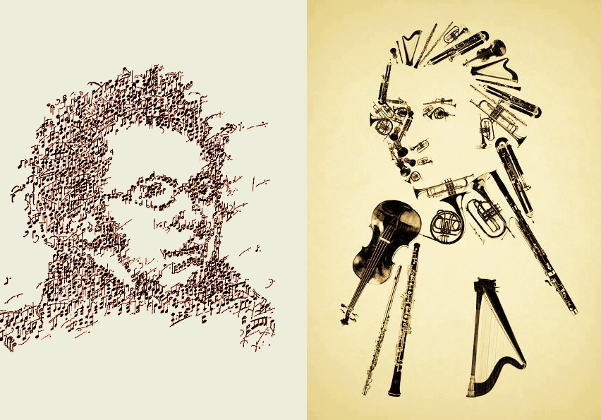 Schubert e Mozart estilizados sépia